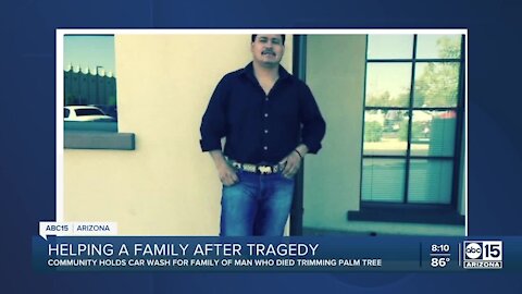 Community holds car was for family of man who died trimming palm tree