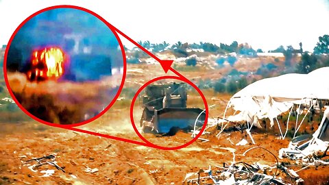 Al-Qassam Makes a Zionist D9 Bulldozer Overheat with Their Al-Yassin 105 RPG