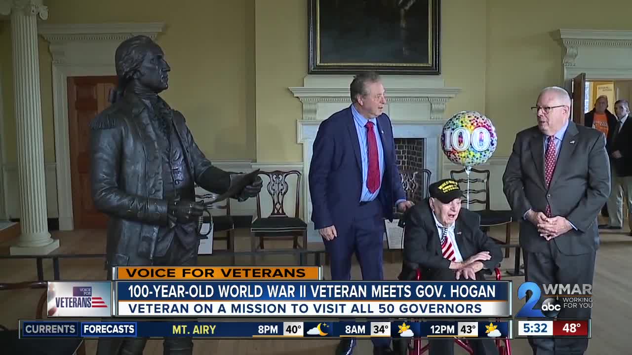 Governor Hogan meets 100-year-old World War II veteran in Annapolis