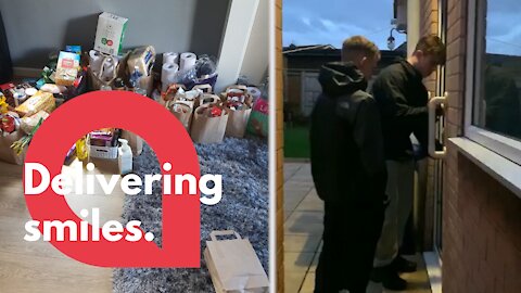 Thoughtful teenagers deliver care packages to elderly people in self-isolation