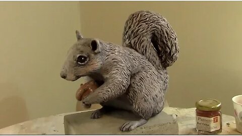 Epoxy Clay Squirrel Sculpture, Painted