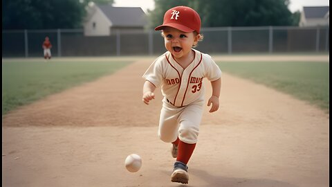 Cute boy playing baseball, Cute boy funny running