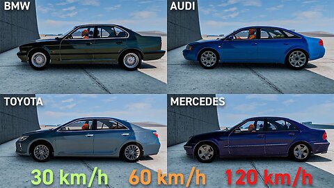 Crash Test 30/60/120 Km/h on Audi, BMW, Toyota and Mercedes - BeamNG.Drive