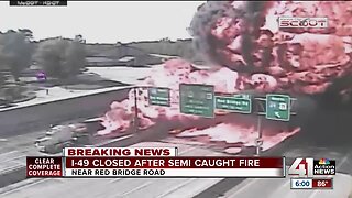 Semi hauling gasoline catches fire on I-49