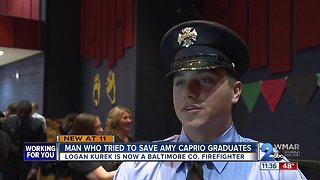 Volunteer firefighter who responded to Officer Amy Caprio's side becomes Baltimore Co. Firefighter