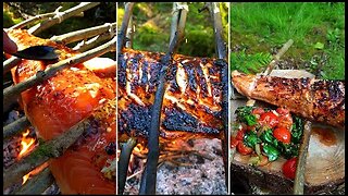 Whole Salmon Fillet Recipe 🔥🌲 Bushcraft Salmon