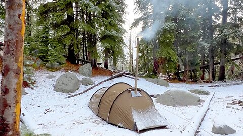 Fall Hot Tent Camping In Snow | Talking Version