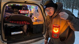 Winter Car Camping with ONLY Candles for Heat | Dodge Campervan
