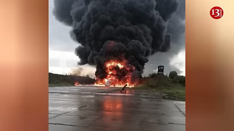 Russian plane burns completely after a drone attack on an airfield in Russia