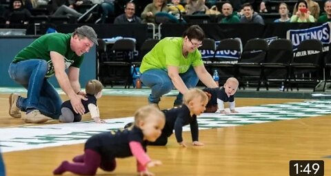 Adorable Babies face off in Zalgirio Arena Crawling race.