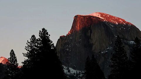 Yosemite Half Dome at Sunset and El Capitan Rock Reflection in Winter