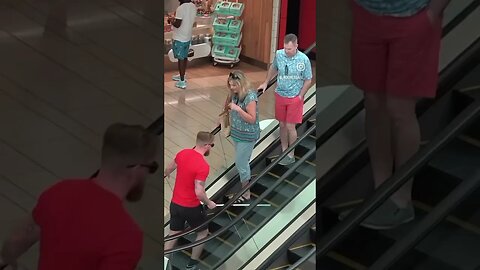 Blind Man goes up the Wrong side of escalator