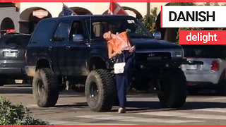 Bella Hadid poses on windmill in California