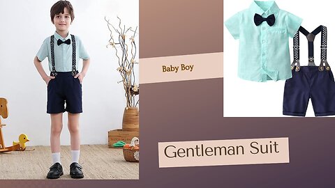 Baby Boys Gentleman Suit Clothes, Dress Shirt with Bowtie + Suspender Shorts