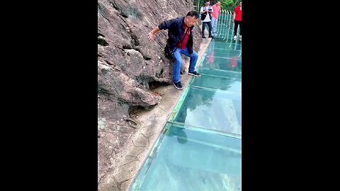 😱Scariest Cliff-side Glass Walkway😂People dare to walk, funny reaction, Zhangjiajie, China