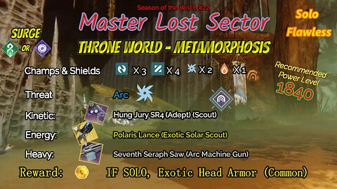 Destiny 2 Master Lost Sector: Throne World - Metamorphosis on my Arc Titan Solo-Flawless 10-29-23