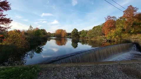 Tricentennial Park on Blackstone River in Sutton Massachusetts in Autumn Foliage