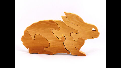 Wood Puzzle Bunny Rabbit, Handmade Simple Four Parts and Free Standing