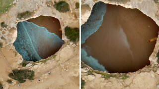 Mesmerizing drone footage of Algar de Benagil beach within a cave