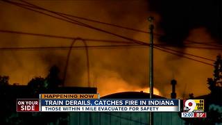 Train carrying propane derails, catches fire in small Indiana city