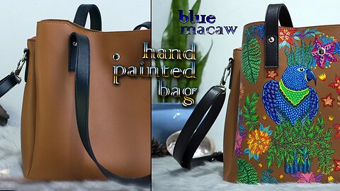 Blue Macaw and Batik design inspired custom hand painted leather bag | Time-lapse process
