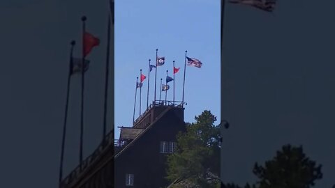 Old Faithful Inn on a windy day