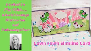 Lawn Fawn Slimline Card Featuring Ranger Kitsch Flamingo Distress Products