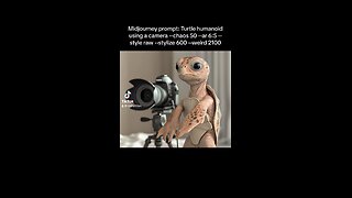 Midjourney prompt: Turtle humanoid using a camera --chaos 50 --ar 6:5 --stylize 600 --weird 2100