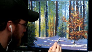 Acrylic Landscape Painting of a Snowy Autumn Forest - Time Lapse - Artist Timothy Stanford