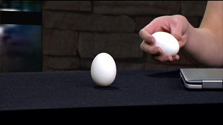 Jillian and Rachel balance eggs for the equinox