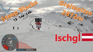 [4K] Skiing Ischgl, Steep Blacks 13, 14a and 14b from Greitspitze 2872m, Austria, GoPro HERO11