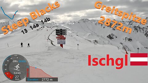 [4K] Skiing Ischgl, Steep Blacks 13, 14a and 14b from Greitspitze 2872m, Austria, GoPro HERO11