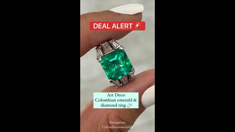 7.38 Ct asscher cut Top quality Colombian emerald and baguettes statement Art Deco ring platinum