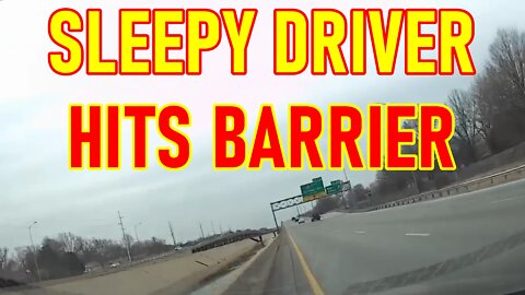 Sleepy Driver Hits Barrier — WICHITA, KS | Close Call | Caught On Camera | Near Death | Footage Show