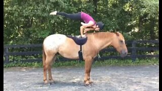 En uvanlig heste-øvelse: Yoga på hesteryggen!