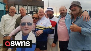Friends gather for a night out with a cardboard cutout of their pal who lost his battle with cancer