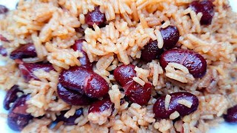 Red beans and rice in a Caribbean-style recipe, perfect for vegans and vegetarians.