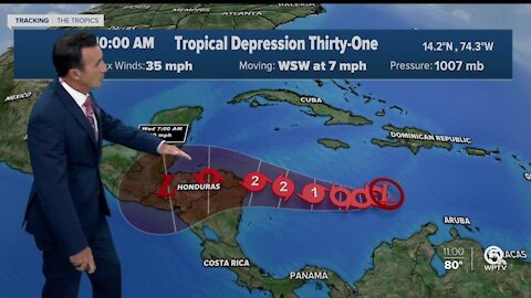 Tropical Depression 31 forms in the Caribbean Sea, could become Iota