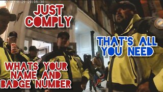 "JUST COMPLY" COPS INTIMIDATION FAIL. PIG PILE DISPERSAL. HAUNTED HAPPENINGS