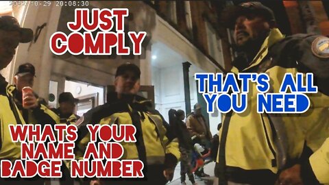 "JUST COMPLY" COPS INTIMIDATION FAIL. PIG PILE DISPERSAL. HAUNTED HAPPENINGS
