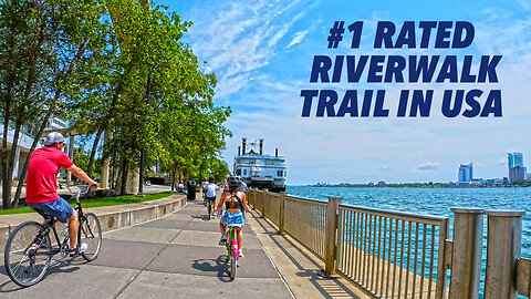 Biking Detroit's Riverwalk Trail - Virtual Bike Ride Relaxation Video