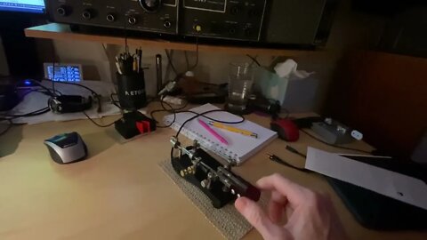 Calling CQ with my Drake 2-NT, Drake 2-C, and Drake 2-CQ vintage novice station with a KN4YB Bug