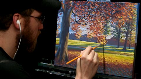 Acrylic Landscape Painting of an Autumn Oak Tree - Time-lapse - Artist Timothy Stanford