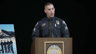 Sgt. Drelles, Talley's supervisor, speaks at memorial service