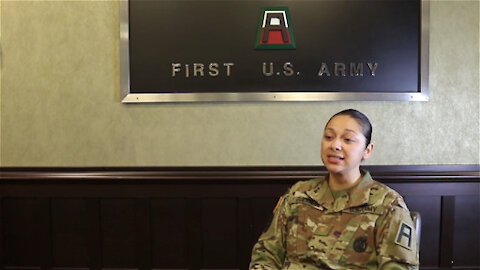 MAJ Guerra, of First Army, Gives an Interview for Womens' History Month