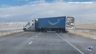 Semi-truck crashes in high winds on I-25 near Colorado-Wyoming border