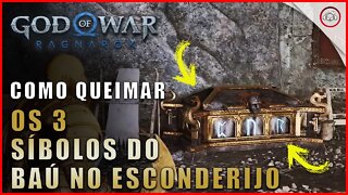 God of war Ragnarok, Como queimar os 3 símbolos do baú no esconderijo | Super dica