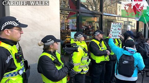 March for justice in Gaza, Starbucks Cardiff Wales