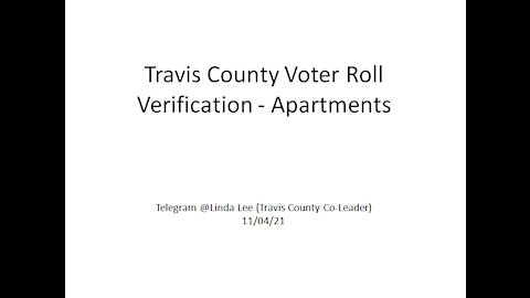 Travis County Voter Roll Verification - Apartments Training