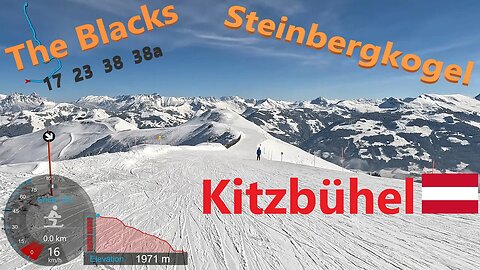 [4K] Skiing Kitzbühel KitzSki, Steinbergkogel Black Pistes 17, 23, 38 and 38a, Austria, GoPro HERO11